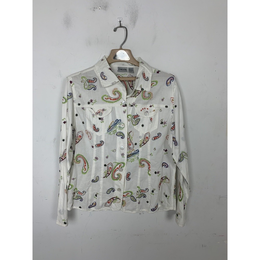Chicos Womens Shirt 2 Large Fairy Rainbow‎ Paisley Art to Wear Boho Beachy